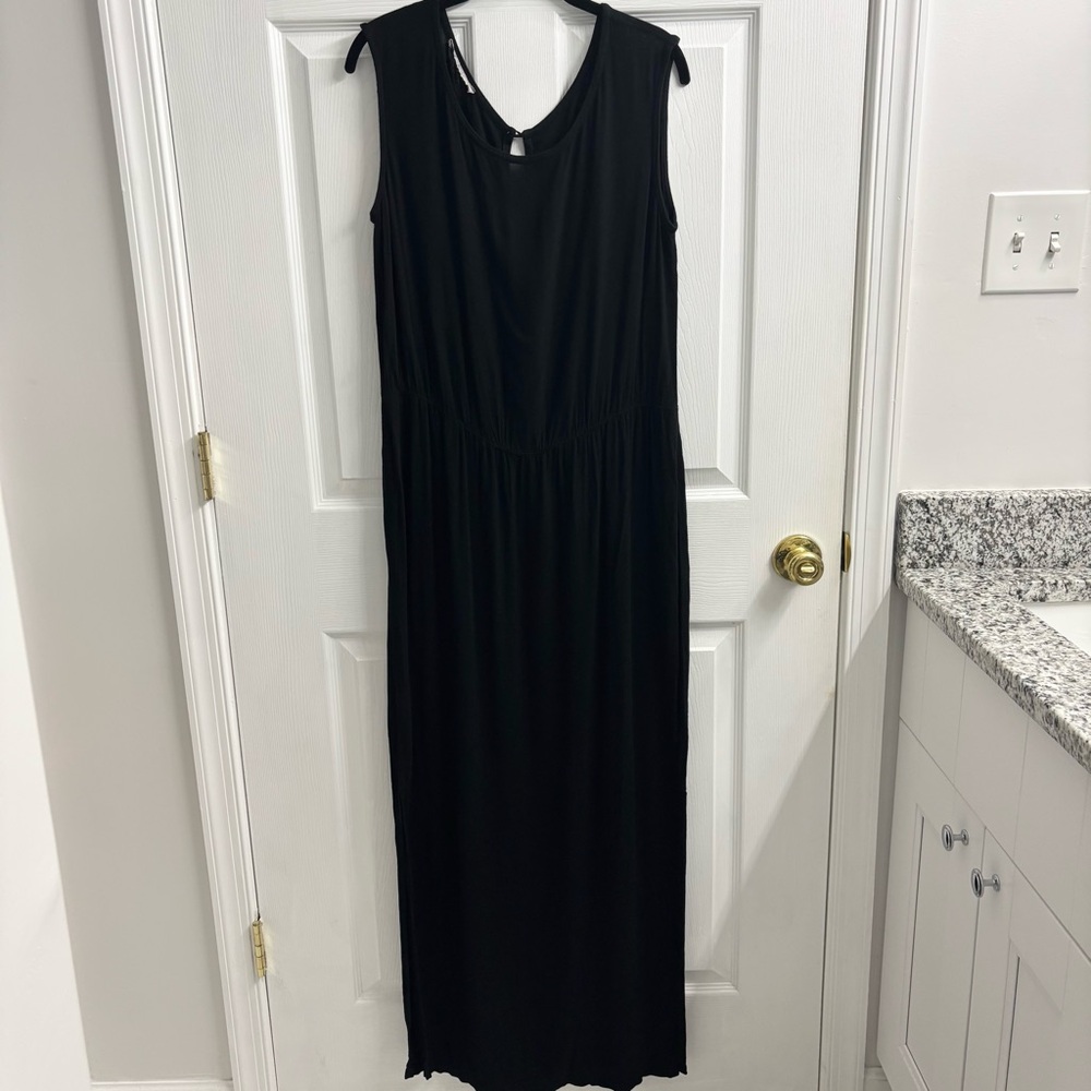 Haris Cotton Maxi Dress Medium Black Made in Greece Sleeveless Flowy Side Slits